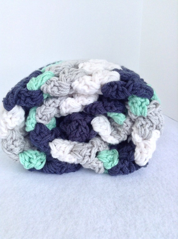 Nautical crochet baby or throw blanket navy white by ...