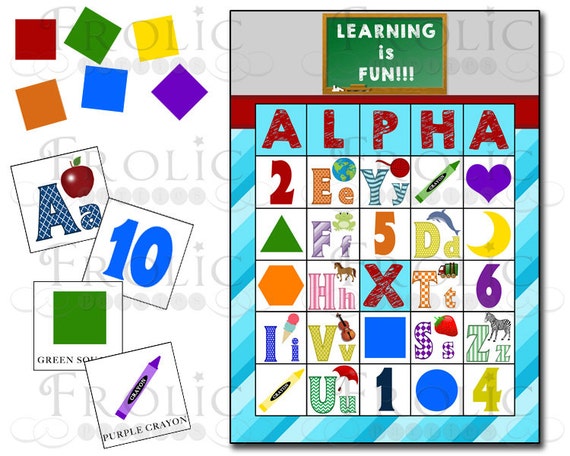 items similar to alphabet numbers colors and shapes bingo 10