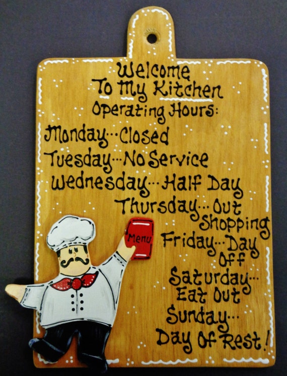 Fat Chef Overlay Kitchen Hours Sign Plaque Country Wood Wall