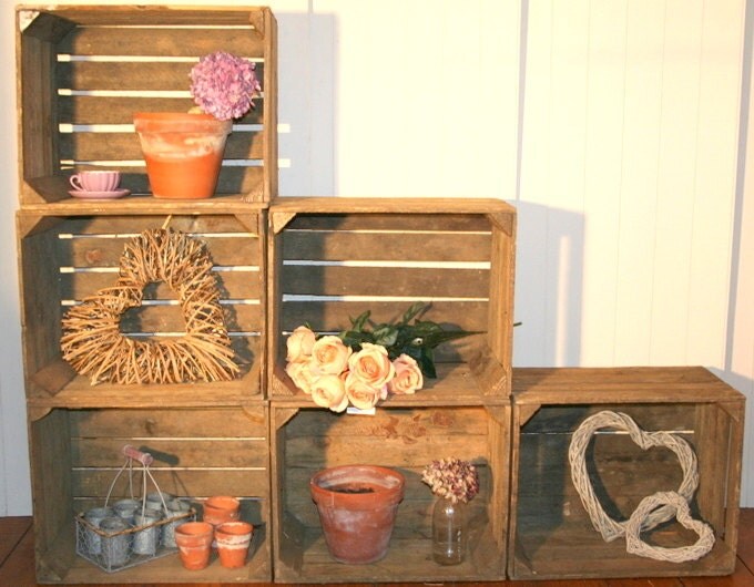 Set of 3 Vintage Wooden Apple Crates by HeavenlyHomesFlowers