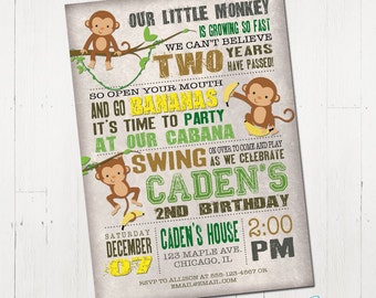 Monkey Birthday Invitation, monkey invitation, jungle invitation, jungle birthday, 1st birthday invitation, boy first birthday, printable