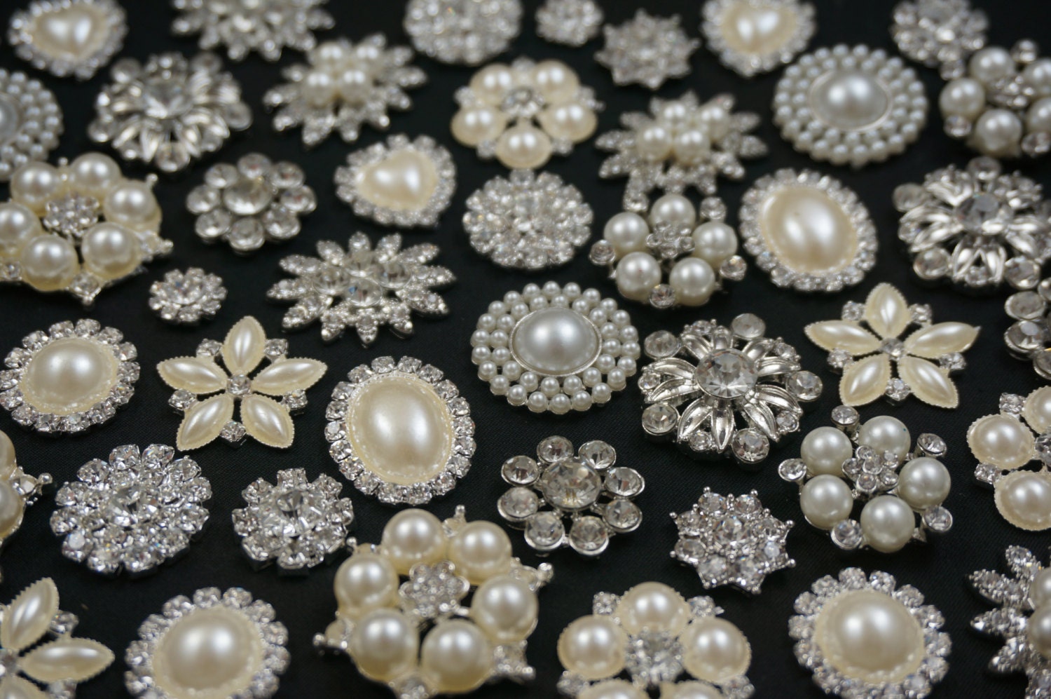 Wholesale Bulk Lot 5 Rhinestone Crystal Pearl Flatback Buttons