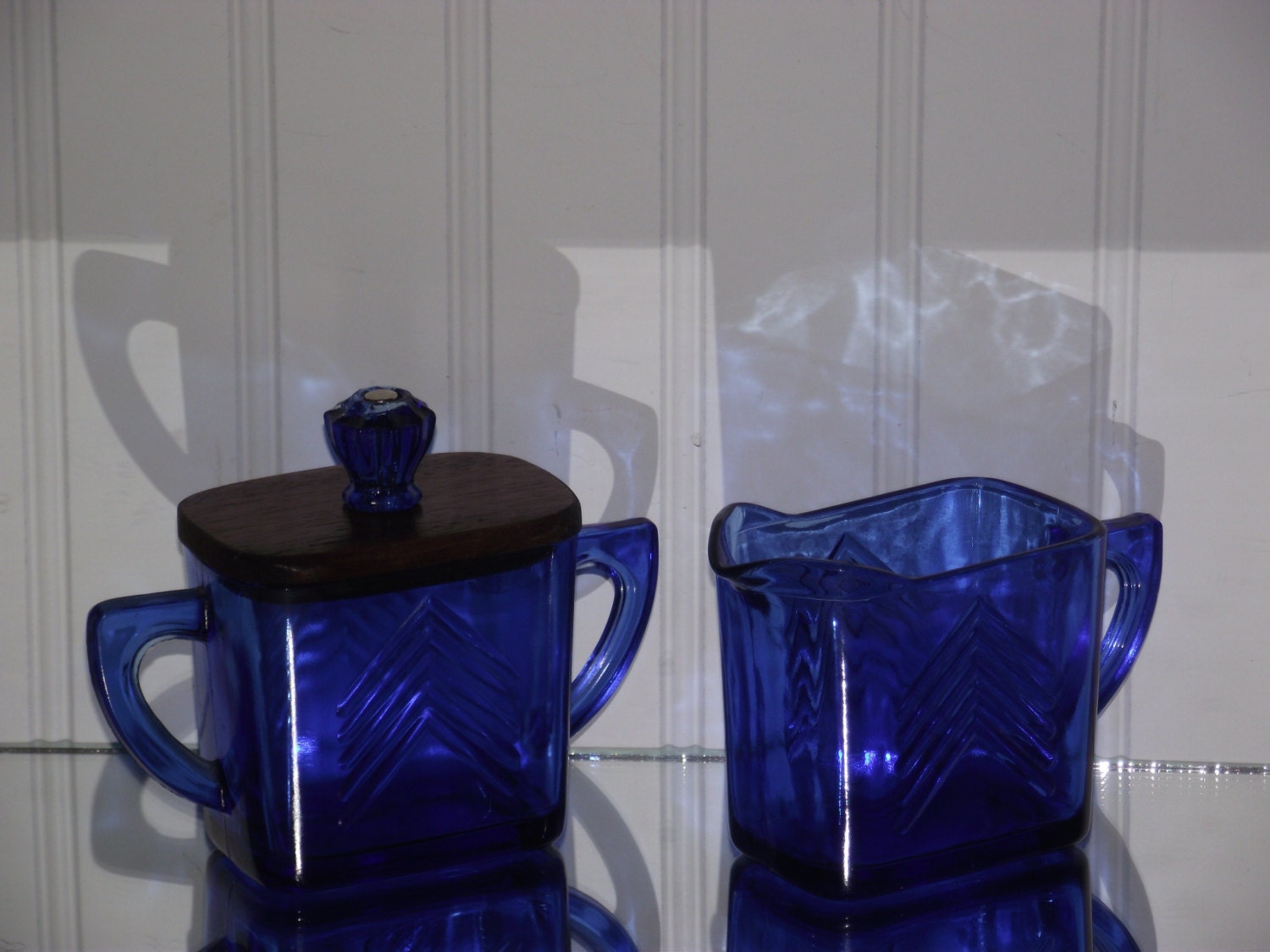 Depression cobalt blue sugar and creamer set from the Chevron