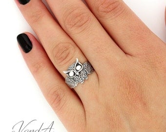 Sterling Silver 925 Owl Ring silver band ring high fashion owl ring cute owl ring (R24)