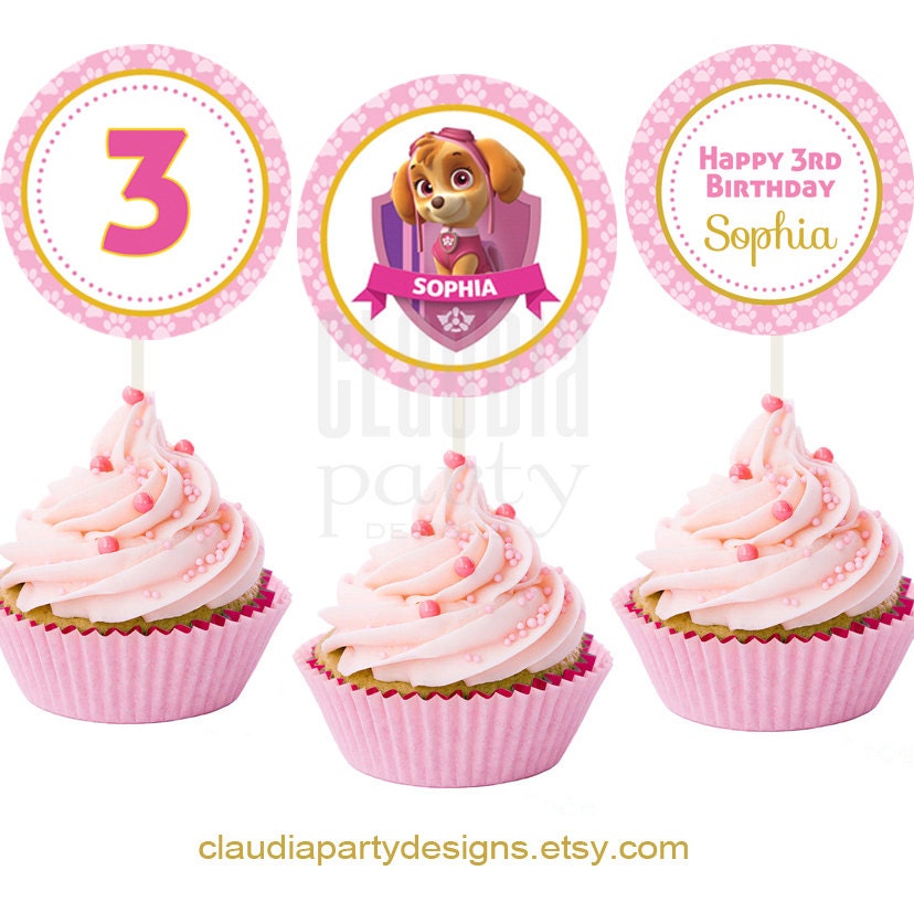 Paw Patrol Skye Cupcake Toppers Skye Paw by ClaudiaPartyDesigns