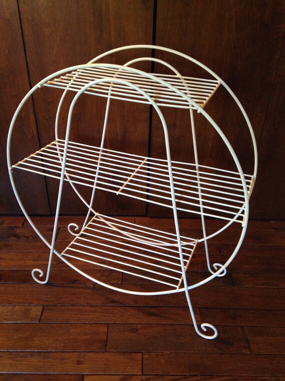 Vintage Circular Wire Plant Stand Shelf Atomic Mid Century