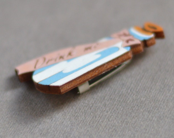 In Wonderland // Wooden brooch is covered with ECO paint // Laser Cut // Best Trends // Fresh Gifts // Vintage Style // Drink Me //