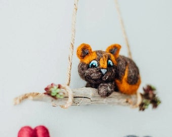 Cat & Mouse needle felted wall hanging