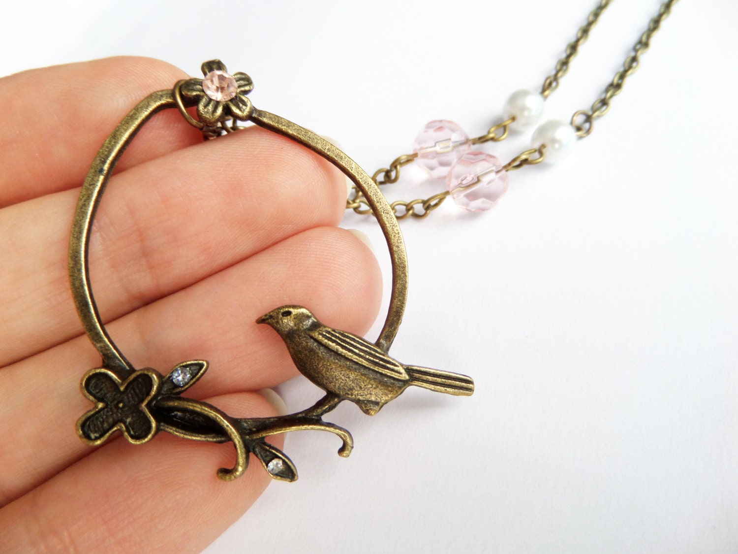 Bird on Perch Necklace Bird Jewelry Perched Bird Necklace