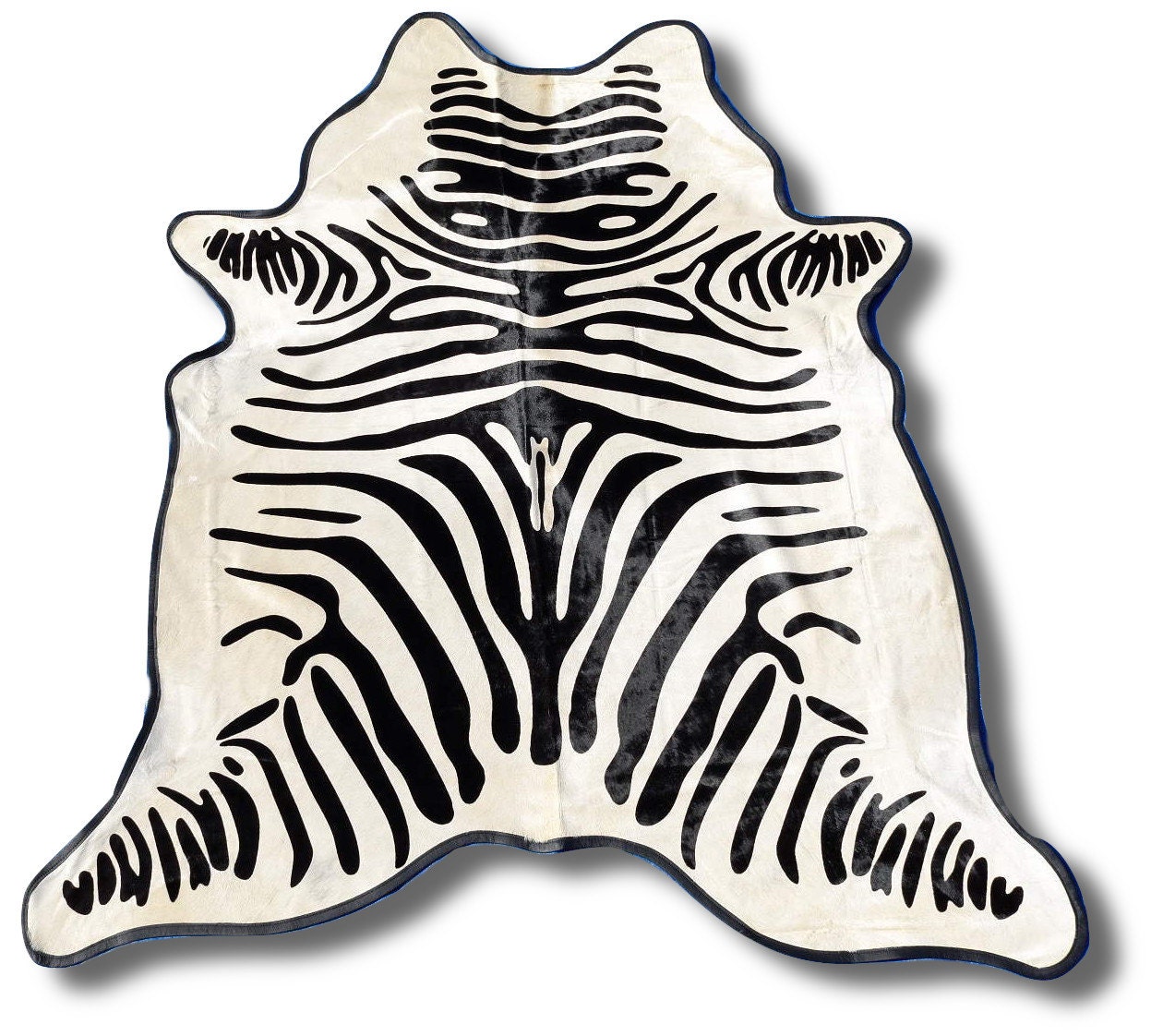 H766 Pefect Zebra Cowhide Rug with Leather Border Black