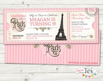 Paris Birthday Invitation // Ticket to Paris Invitation // Paris Passport Invitation // First Birthday Any Age // Vintage Paris // PRINTABLE