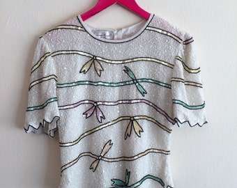 SALE 1980s seqin beaded blouse