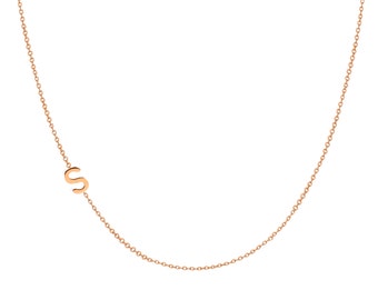 14k gold sideways initial necklace, letter necklace