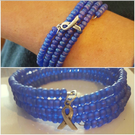 Beaded cuff purple awareness bracelet