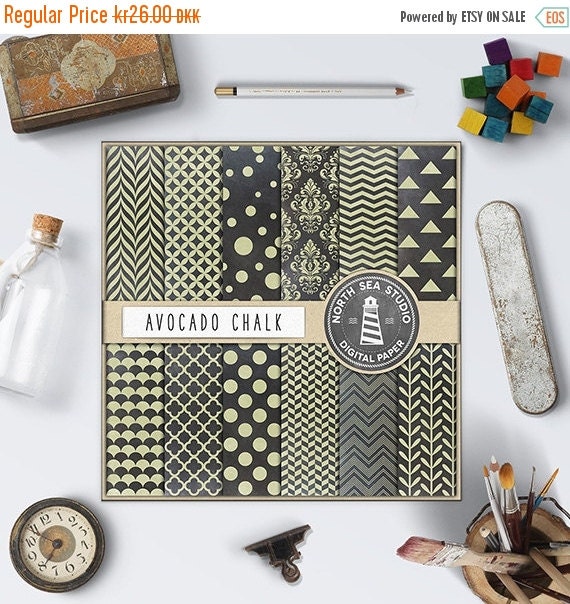 Chalkboard Digital Paper Avocado Chalk Patterns by ...