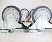 Casters 4 Large Casters Industrial Caster Metal Swivel Casters 4" Diameter Hard Plastic Wheel Salvaged Hardware Furniture Feet Laundry Cart