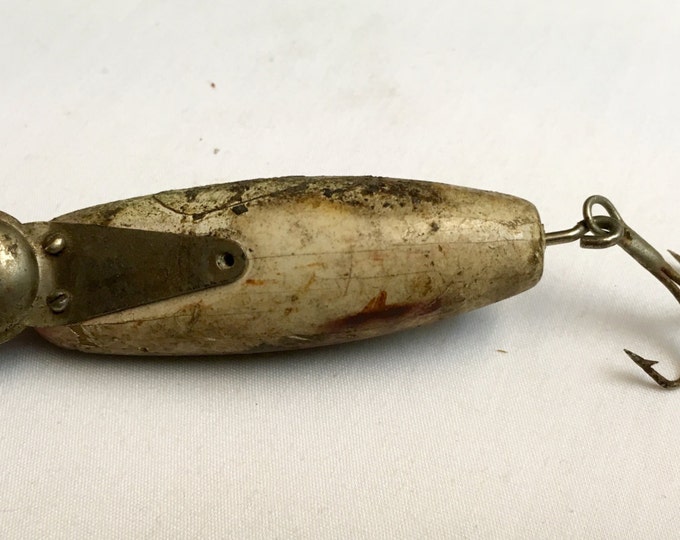 Storewide 25% Off SALE Antique Heddon Wooden Surface Minnow Fishing Lure Featuring Original Glass Eyes With Hand Painted Design