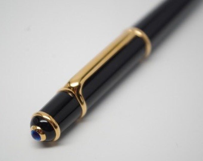 Storewide 25% Off SALE Authentic Cartier Retractable Diabolo Ballpoint Pen With Signature Cobalt Cabochon Crown Featuring Sleek Black And Go