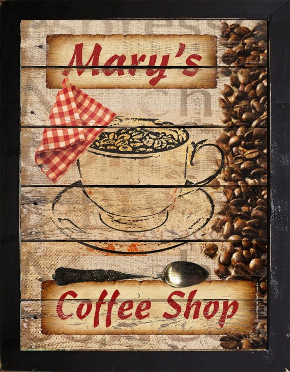Items similar to Personalized Primitive Coffee Shop Coffee Bean Country