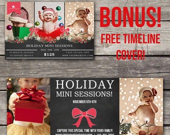Christmas Mini Session Template - Chalkboard Photoshop Template for Photography - Facebook Cover - 109