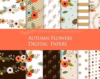 Autumn Flowers / Fall Floral / Fall Digital Paper Pack - Instant Download - DP119