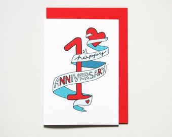 1st anniversary card * anniversary card * friends anniversary * wedding anniversary * wife husband * size A6 comes with poppy red envelope