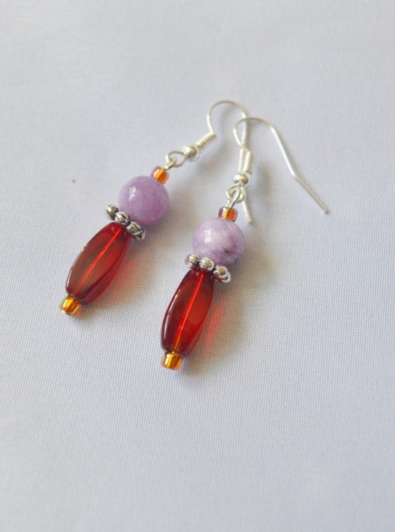 Agate Earrings Red and Purple Earrings Elegant by IgalardStore