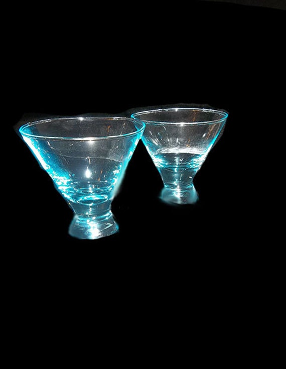Turquoise Tinted Stemless Martini / Cosmo Glasses