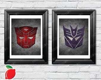 Transformers : Autobot & Decepticon Symbols Set of 2 Themed Art Prints