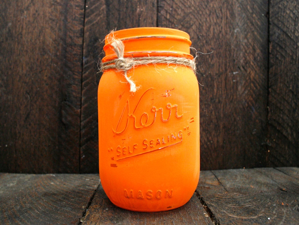 Red Orange Yellow Painted Mason Jar Set. Fall. by TheHouseCrafts
