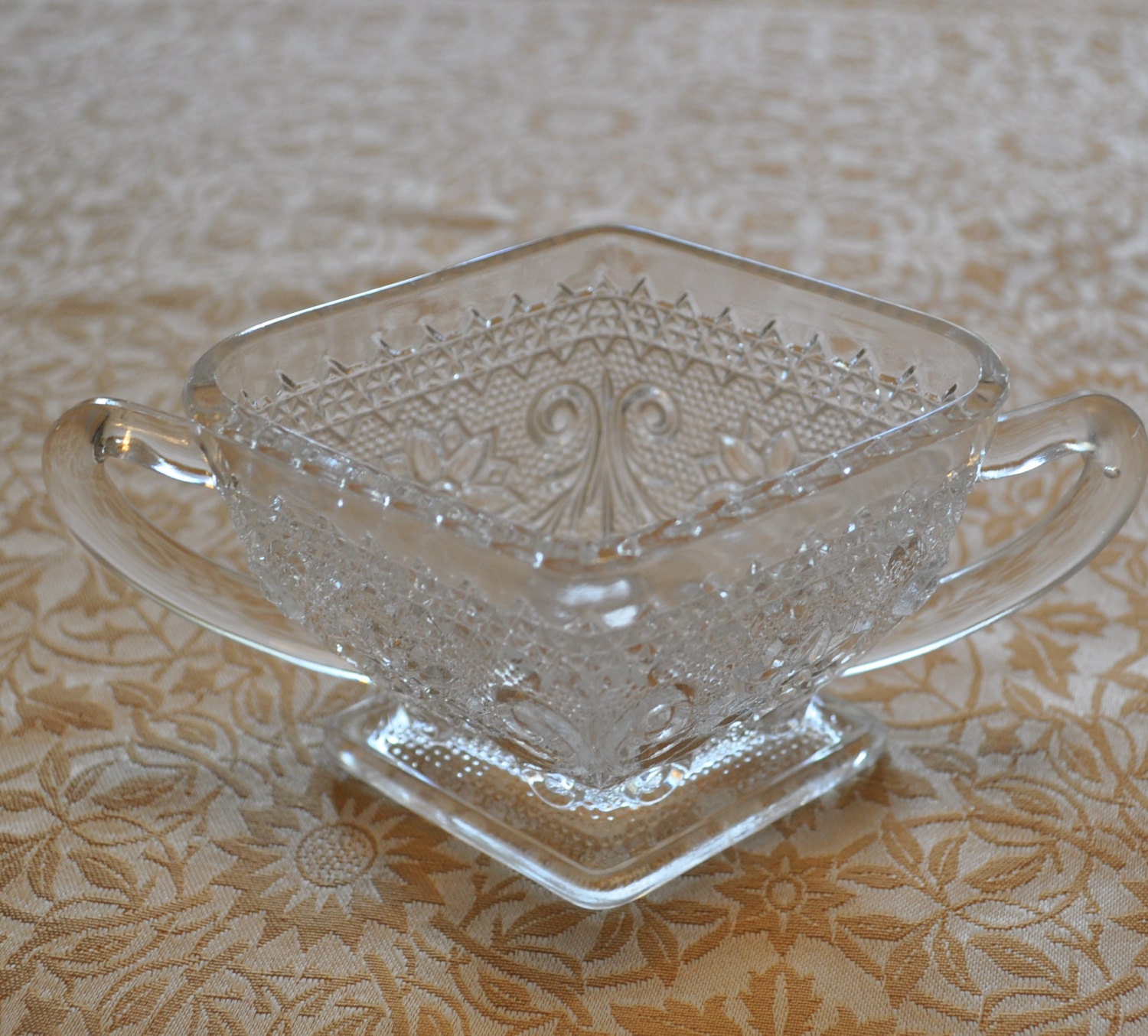 Clear Depression Glass Sugar Bowl Square by LindsaysFinds on Etsy