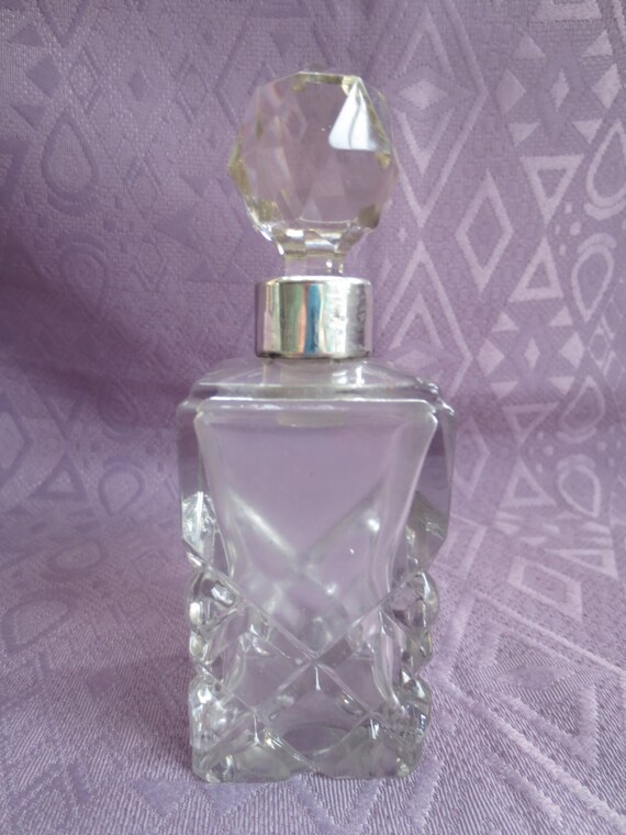 Lead Crystal Cut Glass Perfume Bottle with Silver collar