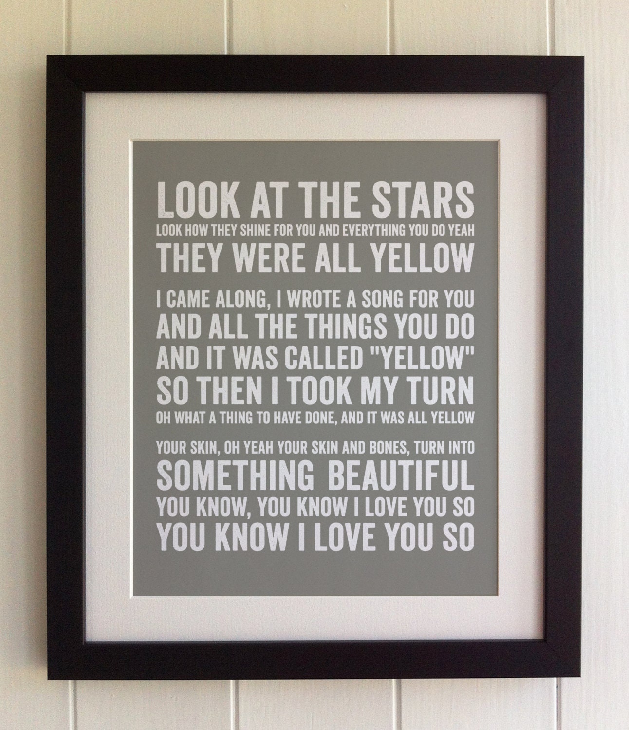 FRAMED Lyrics Print Coldplay Yellow 20 Colours options