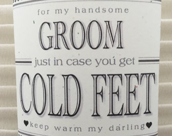 Fabulous Groom's Wedding Gift from Bride "Just In Case You Get Cold Feet" Label (Add Your Own Socks!) Plus Optional I Do Shoe Stickers Too!