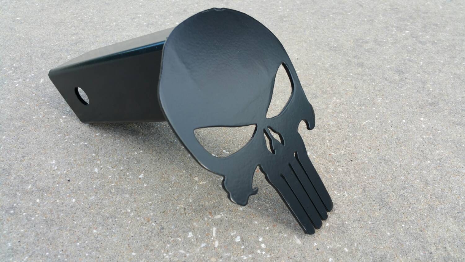 Punisher Trailer Hitch Cover - Black With Blue Line - 2 Inch Receiver - View #2