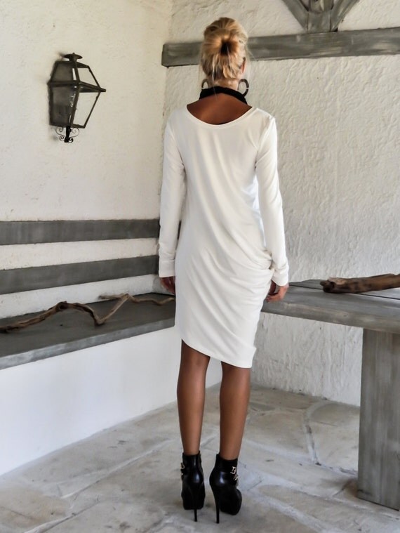 Ivory Asymmetric Blouse Dress Tunic / Ivory Blouse Dress