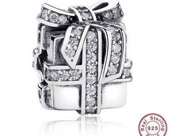 925 Sterling Silver Gift Present Box Charm fit Pandora Bracelet 925 Sterling Silver ,Pandora Charm, First Anniversary Gift for Her, Beads