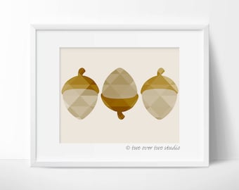 Fall Printable Art: "GEOMETRIC ACORNS PRINT" in Shades of Brown for Autumn