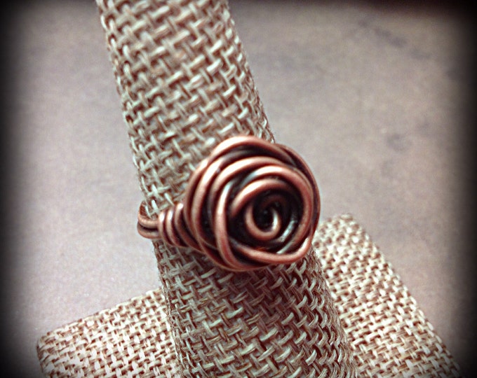 Antiqued copper rose ring