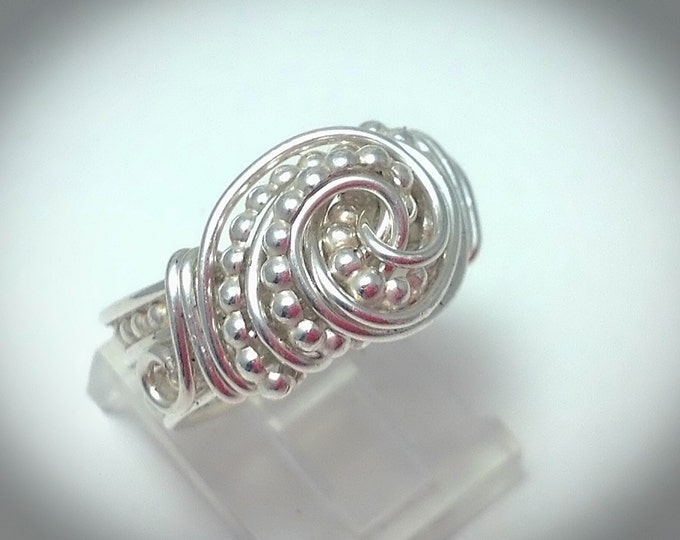 Sterling silver textured wire wrapped swirl ring