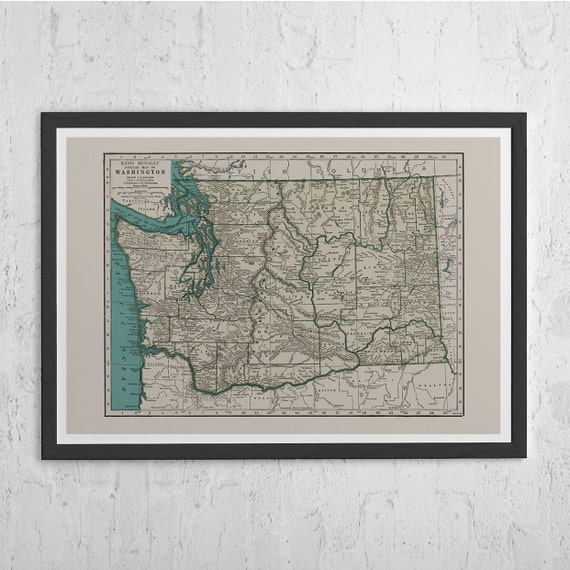 WASHINGTON STATE MAP Vintage Map of Washington State