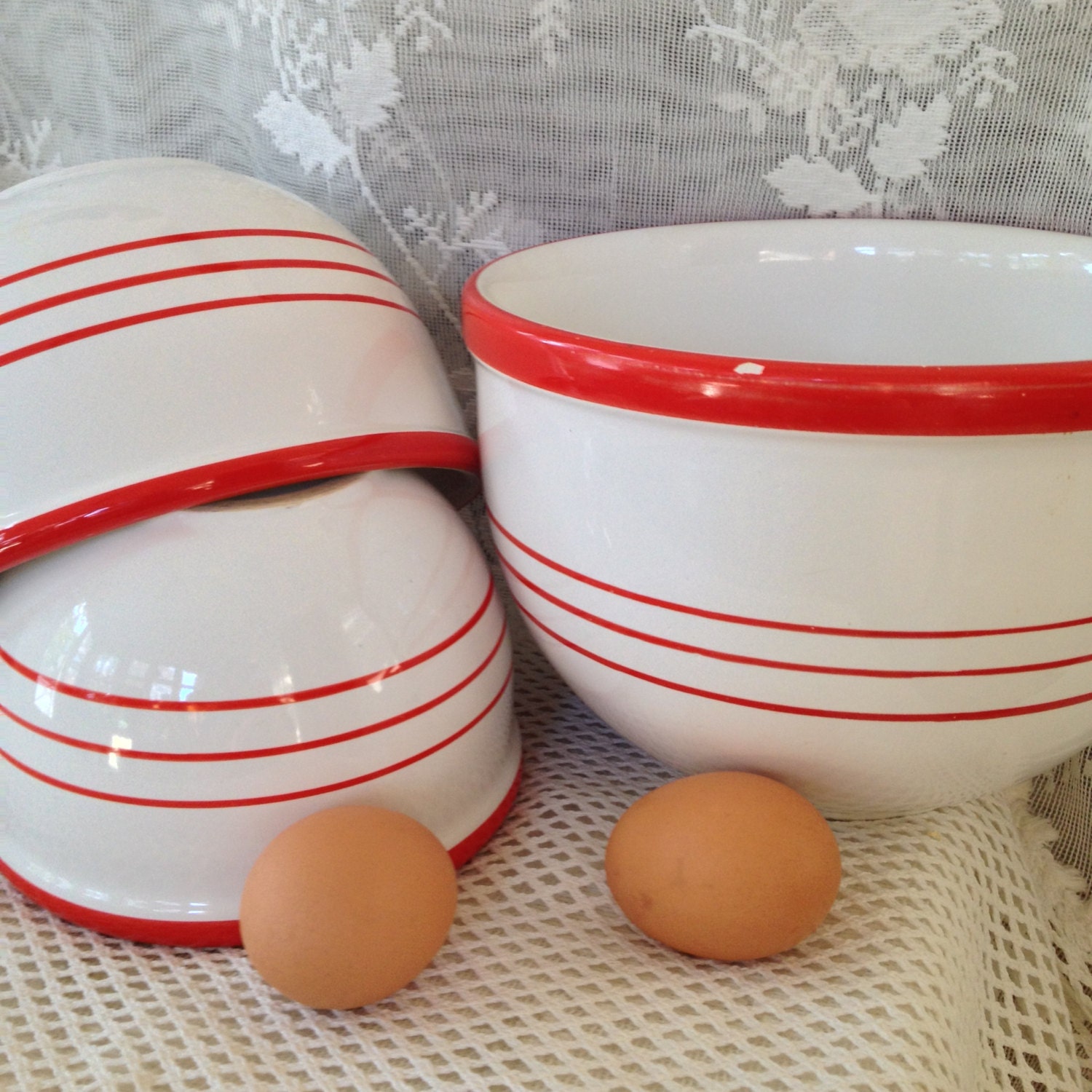 Country Kitchen Mixing Bowls Rustic French Farmhouse Red