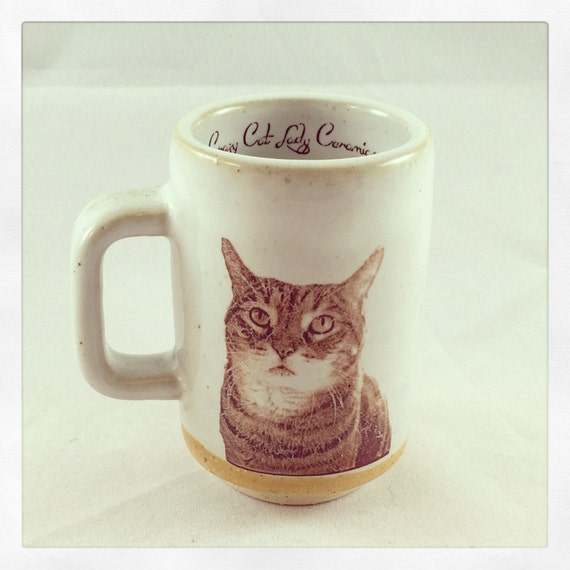 Push Push's Tabby Cat espresso cup by crazycatladyceramics on Etsy