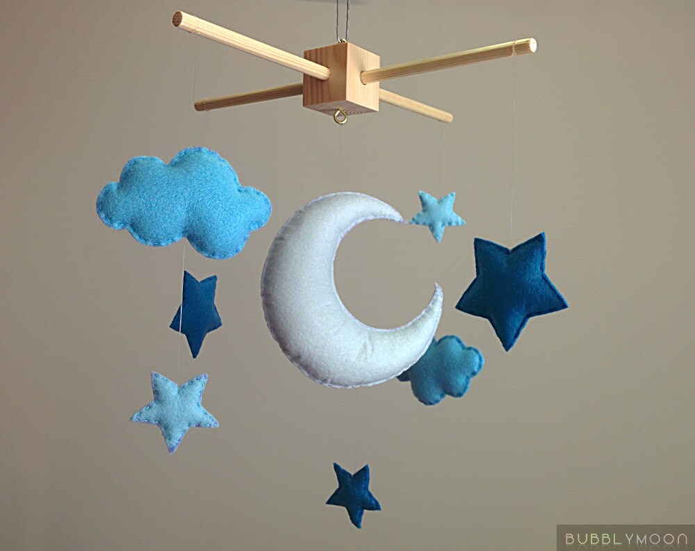 Baby Mobile Moon And Stars Nursery Mobile Nursery by BubblyMoon