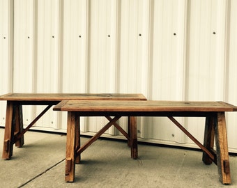 Rustic Heart Pine Wooden Bench, Rustic Barn Wood Bench