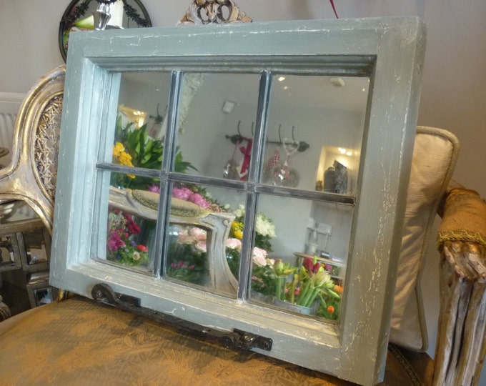 Vintage Window Mirror, Upcycled Window, Painted Mirror, Vintage Mirror