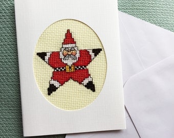 Christmas Card, Santa Claus, Cross Stitch Card Handmade