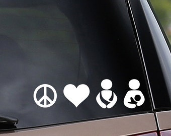 Vinyl Car Decal - Peace, Love, Baby Wearing & Breastfeeding - Car Window Decal - Laptop decal - Bumper Sticker
