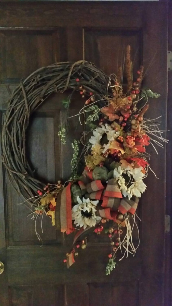 Beautiful, Rustic, Primitive, Grapevine Wreath, Fall Wreath, Autumn Wreath