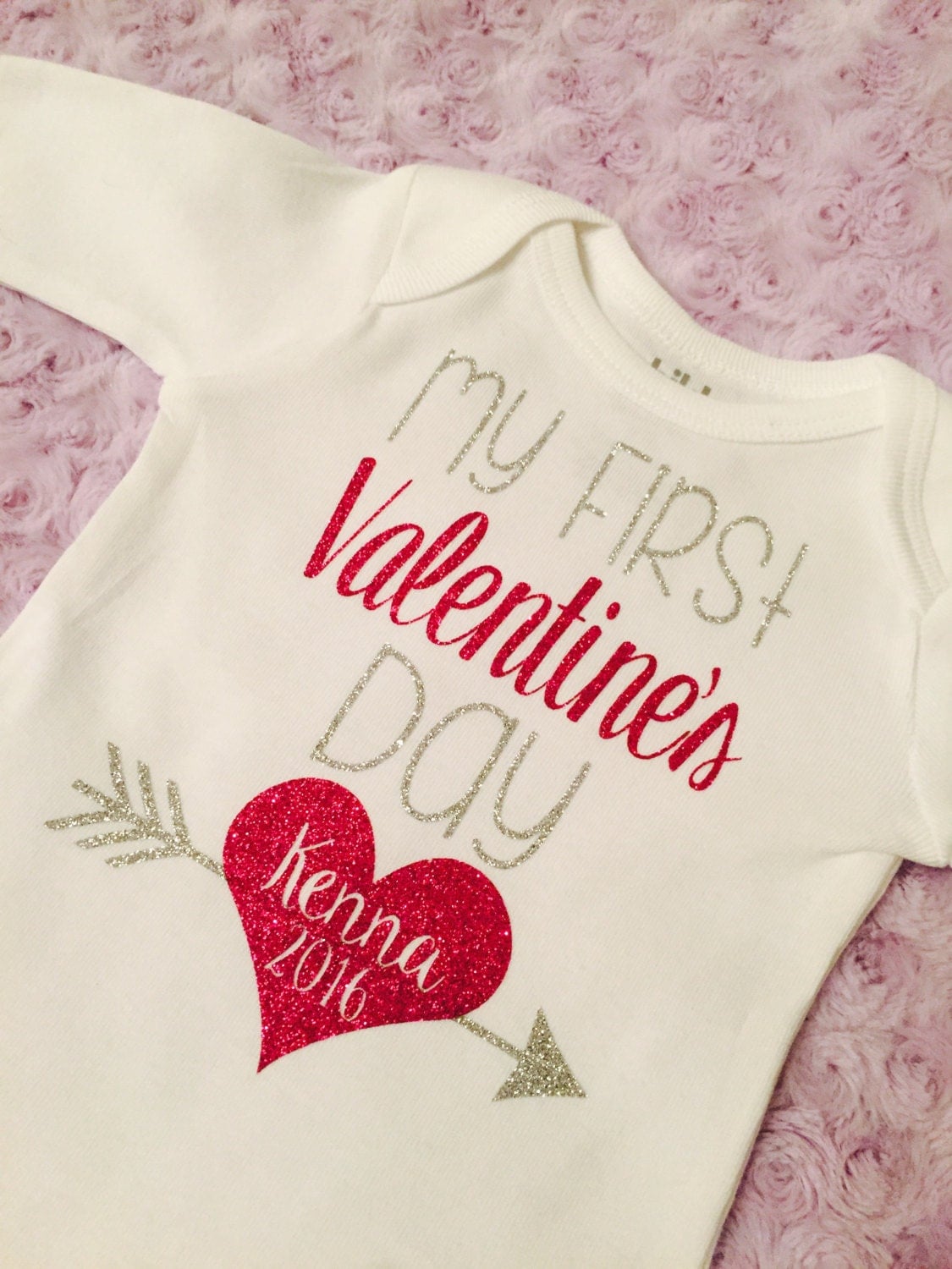 My first Valentine's Day Bodysuit Baby girl. Sparkle.